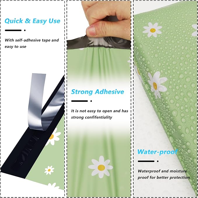 Poly Mailer 6x9 Inch 100 Pcs, Waterproof and Tear-Resistant Shipping Bags for Clothing, Cute Self-Seal Mailing Bags with Chrysanthemum Printed Packaging for Small Business
