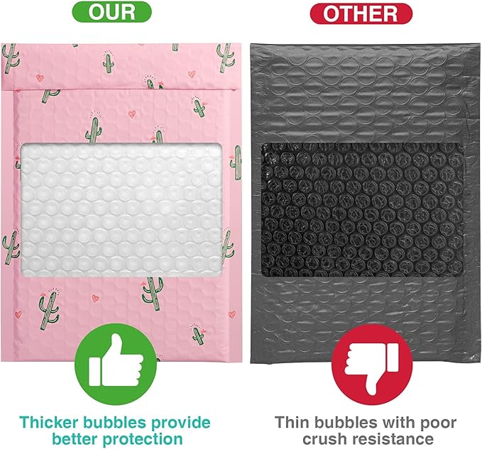 METRONIC Cute Bubble Mailers 6x10 Inch 100Pack Waterpoof Padded Envelopes Pink Bubble Mailers, Mailing Envelopes Bubble Padded for Packaging, Shipping, Mailing, Bubble Mailer Usable Size 6x9