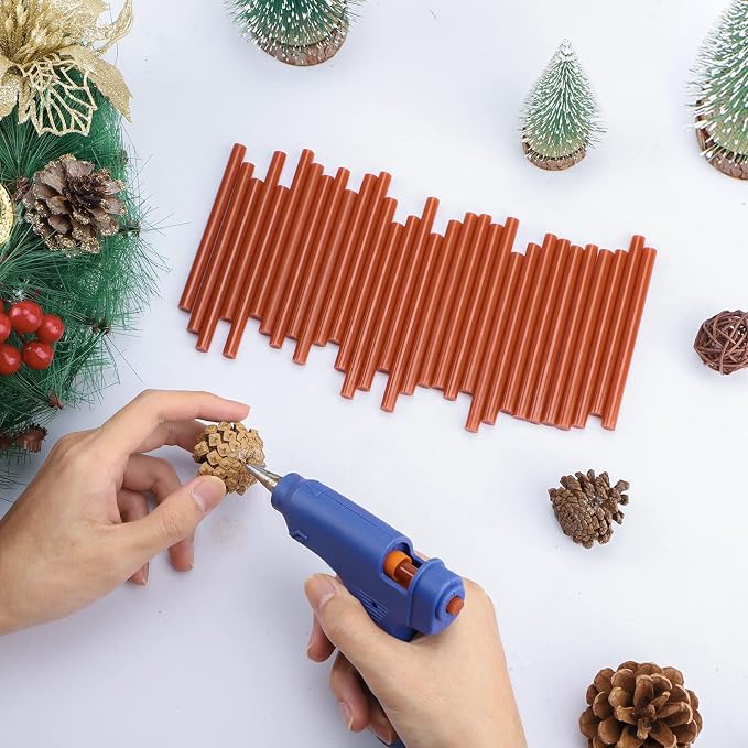 Mini Hot Glue Sticks Bulk Brown, 36 Pack Small Glue Sticks Bulk for Crafting, Christmas Decoration, Art, DIY, 4" Long x 0.27" Dia