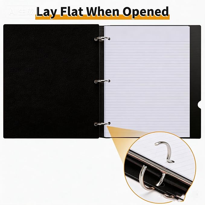 LETVPVOW 360° Pivotable 3 Ring Binder, Soft 1 inch Binders 3 Ring, Flexible Thin Soft Three Ring Binder Fits 8.5" x 11", for Home, School and Office-Black