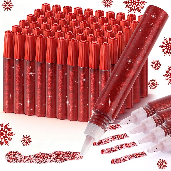 Cholemy 60 Pcs Glitter Glue Pens Glitter Glue Stick Set for Crafts Washable Markers Painting Pens for DIY Arts Projects Scrapbooking Holiday Greeting Card Decorating Supplies(Red) | Washable Glitter Markers for Scrapbooking Cards, Painting Pens for DIY...