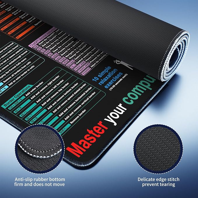 Excel Cheat Sheet Desk pad—Contains 9 Major Excel Function modules XXL Size | 35.45 * 15.75 inch large desk mat for work, study & gaming. Waterproof, anti-slip mouse pad for keyboard & mouse.