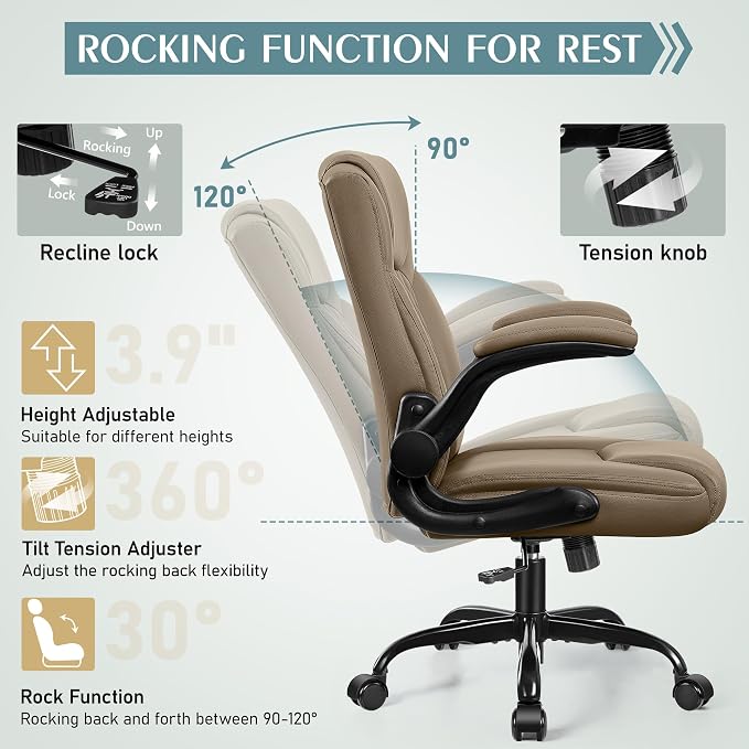 Leather Office Chair, PU Home Computer Desk Chairs with Ergonomic Back Support, 360°Swivel Free，Small Gaming Chair with Wheels and Adjustable Armrests, for Short People Use