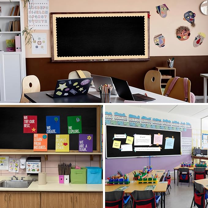 Black Bulletin Board Roll 15.7 in x 36 ft Reusable Non-Woven Fabric Background Roll for Classroom Fade Resistant Waterproof Erasable Black Bulletin Board Decor for School Office Arts Crafts Wall Decor