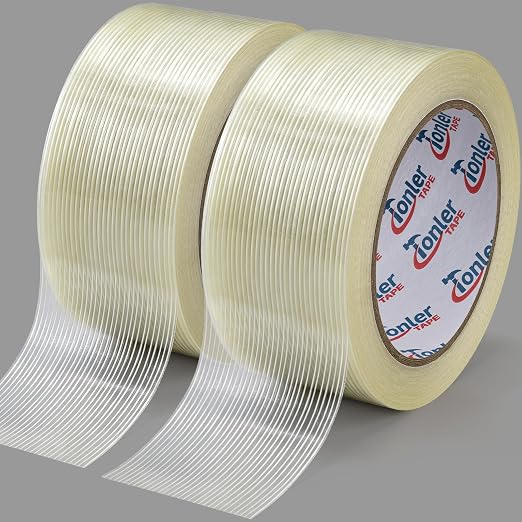Filament Strapping Tape 2" x 35Yd 2 Rolls Fiberglass Reinforced | Heavy duty fiberglass reinforced strapping tape for shipping, pallet securing and industrial bundling