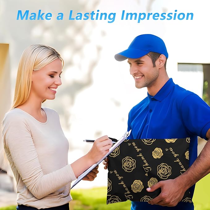 Thank You Poly Mailer 14.5x19 Inch 50 Pcs, Waterproof and Tear-Resistant Shipping Bags for Clothing, Strong Mailing Bags with Self-Seal, Gold Rose Printed Packaging Bags for Small Business