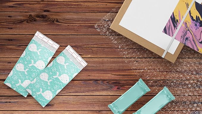 4x8 (20pcs) Blue Whales Designer Self Seal Poly Bubble Mailers Shipping Envelopes Padded Bags