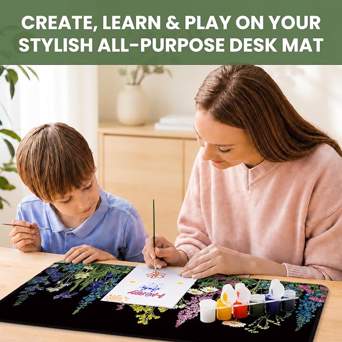 Aesthetic Desk Mat, Cute Starlit Floral Desk Pad Protector for Work & Decor, 31.5" x 11.8", Pretty Non-Slip Extended Mouse Pad for Office or Home