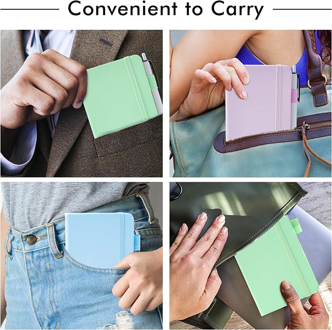 feela 3 Pack Pocket Small Notebook Journals, Mini Cute Hardcover College Ruled Notepad Women Office Supplies, with 3 Black Pens, 3.5”x 5.5”, A6, Pastel Colors, Light Blue, Light Purple, Light Green | College Ruled, Hardback Small Journal Bulk for Work,...