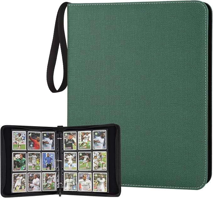GERMUN 3 Ring 9 Pocket Zipper Card Binder, 720 Double Sided Standard PU Trading Card Album Folder for TCG & Sports Cards, Not Fit Top Loaders (Dark Green 1)