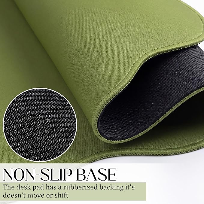 Hahafelt Scalloped Desk Mat Waterproof,Dark Green,31.5 X 15.8 Inches | Coquette Preppy Style for School Office Makeup Vanity, Nonslip Gaming Desktop Protector with Scalloped Stitched Edge Mat