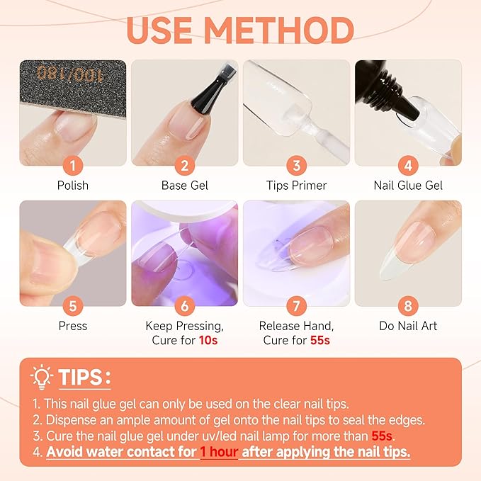 UNA GELLA Gel Nail Glue,30g U V/LED Lamp Required Super Strong Solid Nail Glue Gel 2pcs For Fake Acrylic Nails Tips Press Ons Extension Soak Off DIY Salon