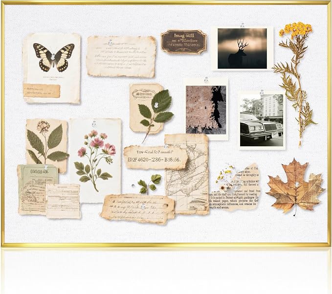Linen Bulletin Board, 24"x18" Decorative Fabric Pin Board Vision Board | Gold Aluminum Frame, Upgraded White Canvas Surface, Wall Mounted, for Home Office Bedroom Dorm Wall Decor