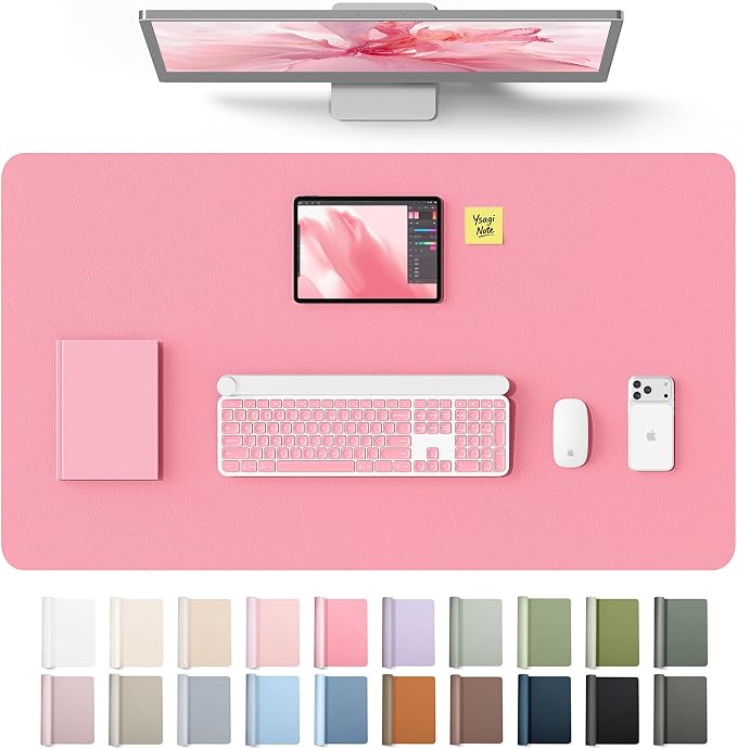 YSAGi Leather Desk Protector, Office Mat, Large Mouse Mat, Non-Slip PU Leather Blotter, Laptop Desk Mat, Waterproof Writing Pad for Office and Home(Pink, 40" x 24")