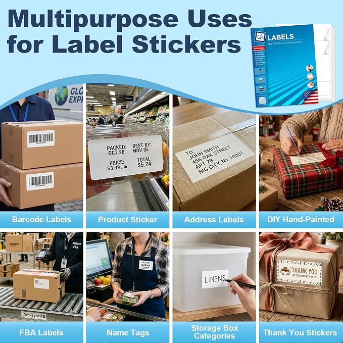 2" x 4" Label Stickers, Printable Shipping Labels for Laser & Inkjet Printers, Adhesive Address Labels, Barcode, Mailing, Product, Packaging & FBA Labels, 300 Customizable Stickers (30 Sheets)