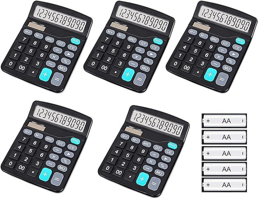 YOUHO 5-Piece Solar & Battery Powered Standard Function Electronic Calculator with Large LCD Display - Black (KK-837B, 5 x 1.5v Battery)