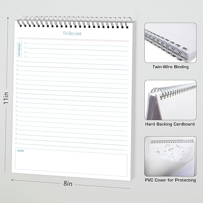 GOLDPEI To Do List Notepad Big 2pcs/set - Daily Planner Notepad Undated 50 Sheets Tear Off, 8" x 11" Planning Pad Checklist Productivity Note Pad for Work and Personal Organized