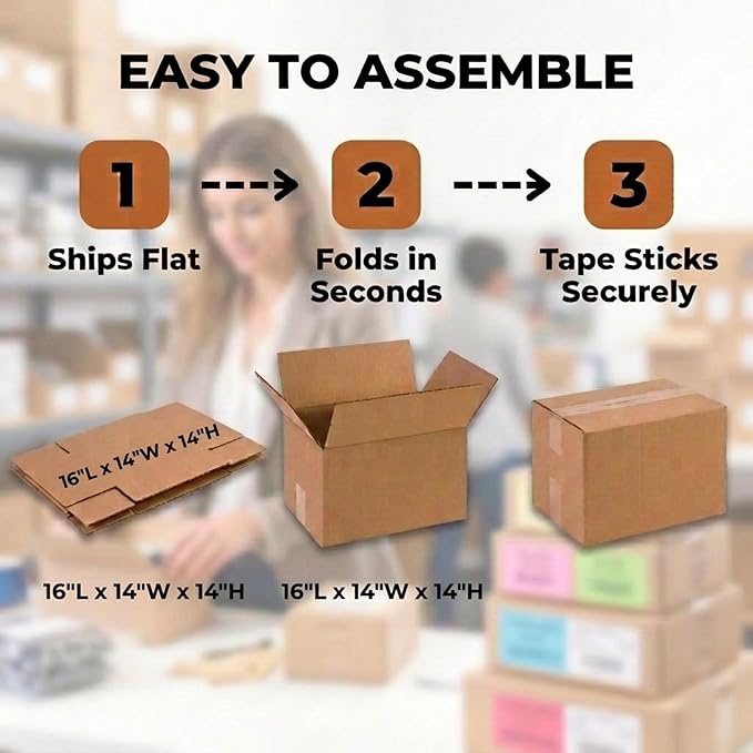 BOX USA Shipping Boxes 16"L x 14"W x 14"H, 25-Pack Medium Corrugated Cardboard Boxes for Shipping, Mailing, Packing, Packaging and Storage