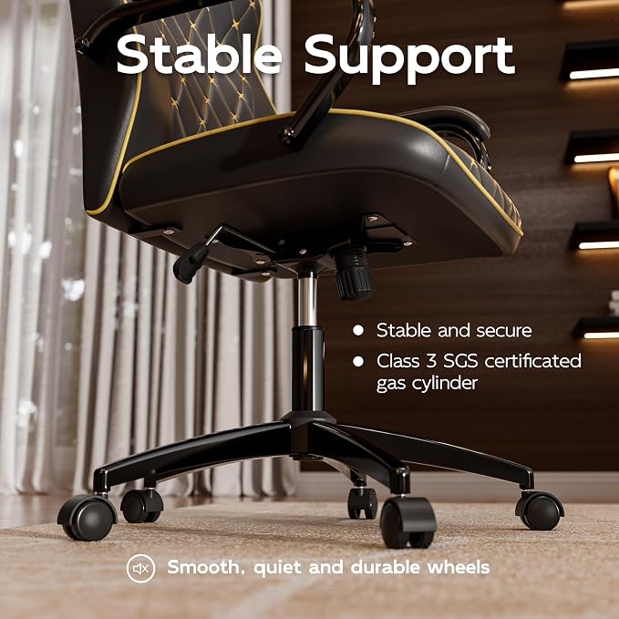 Black Office Chair, Luxury Leather Executive Desk Chair | Elegant Timeless Appeal, Vintage Mid Back Styling with Wheels and Padded Arms, Thick High Density Foam Comfort