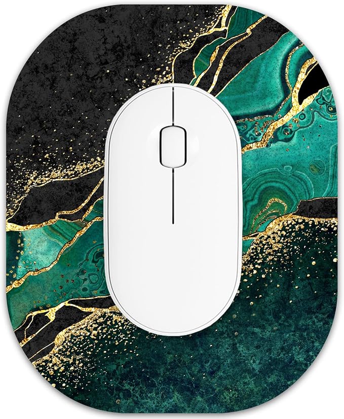 Small Mouse Pad 6 x 7 Inch, Oval Mini Mouse Pad with Non-Slip Rubber Base, Waterproof Compact Mouse Mat for Laptop Computer Wireless Mouse Keyboard Tray Home Office Travel, Green Marble
