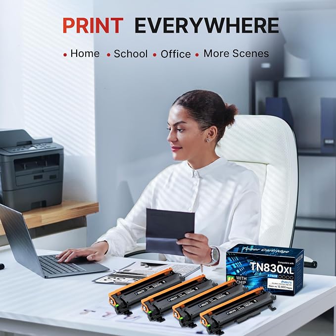 TN830XL Toner for Brother Printer DCP-L2640DW HL-L2460DW TN830 4 Pack Black | Compatible for Brother TN830XL Toner Cartridge 830XL Toner use with HL-L2405W MFC-L2820DW HL-L2400D HL-L2480DW Laser Printer
