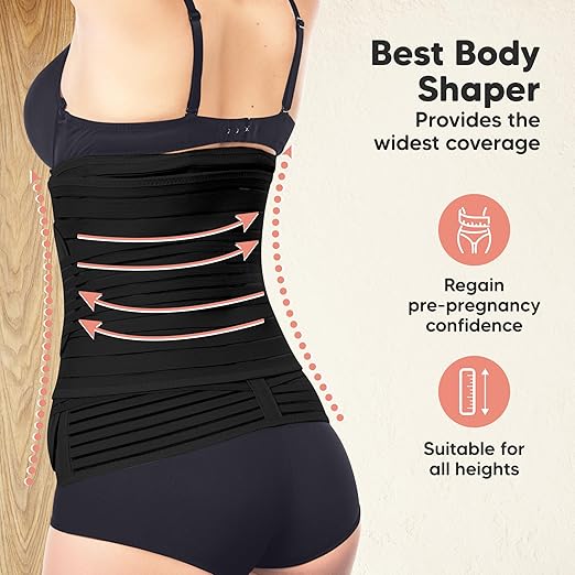 3 in 1 Postpartum Belly Support Recovery Wrap – Postpartum Belly Band, After Birth Brace, Slimming Girdles, Body Shaper Waist Shapewear, Post Surgery Pregnancy Belly Support Band (Midnight Black, M/L)