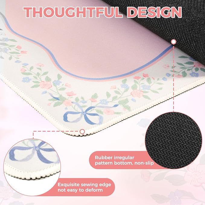 iCasso Pink Desk Mat,Cute Desk Pad for Keyboard and Mouse | Anti-Slip Large Mousepad,Soft Lycra Surface Computer Mat Women,Girly Keyboard Pad for Home Office
