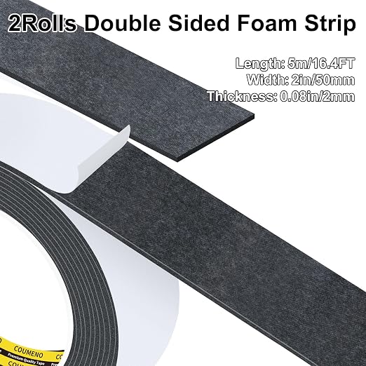 Heavy Duty Double Sided Tape,Black Foam Tape,2 Pack 2 in X 16.4 ft | High Tack Strong Adhesive Foam Mounting Tape, Weatherproof Sealing Foam Tape, Easy Peel & Stick for Home Office School