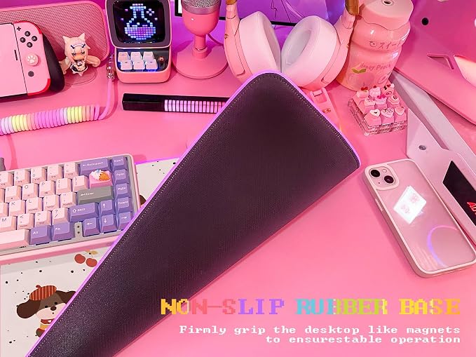 JMIYAV Pink RGB Gaming Mouse Pad 31.5x12 Inch PC XL Large Extended Glowing Led Light Up Desk Pad Non-Slip Rubber Base Computer Cute Mousepad Mat Desk Accessories Gaming Setup 33-1406