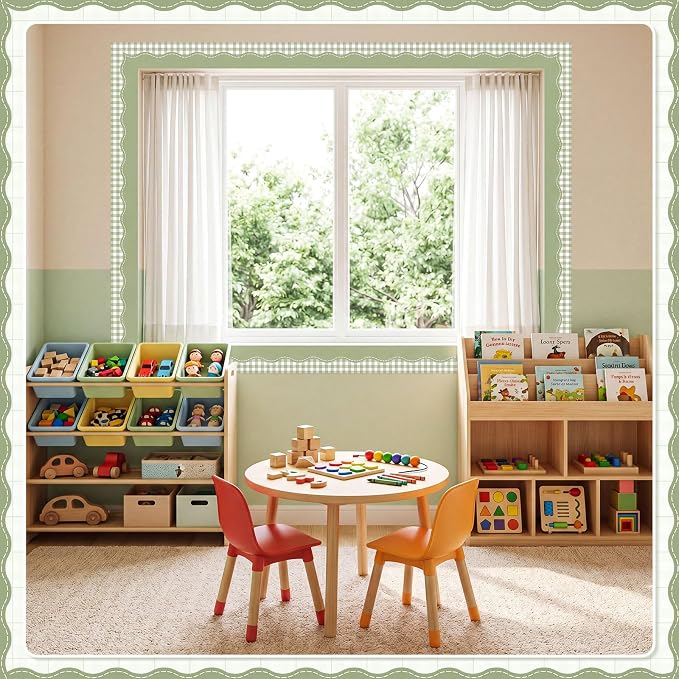 2 Rolls 65.6ft Sage Green Gingham Bulletin Board Borders Decoration Green Checkered and Straight Edge Bulletin Borders Board Trim for Office School Classroom Chalkboard Party Decoration