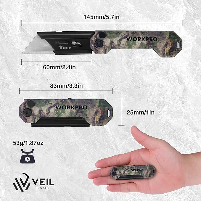 WORKPRO EDC Folding Utility Knife, Mini Box Cutter with Quick Open Axis Lock, Quick Change Blade Razor Knife, Foldable Small Pocket Knife with Belt Clip, 1 Pack with 10 Extra Blades