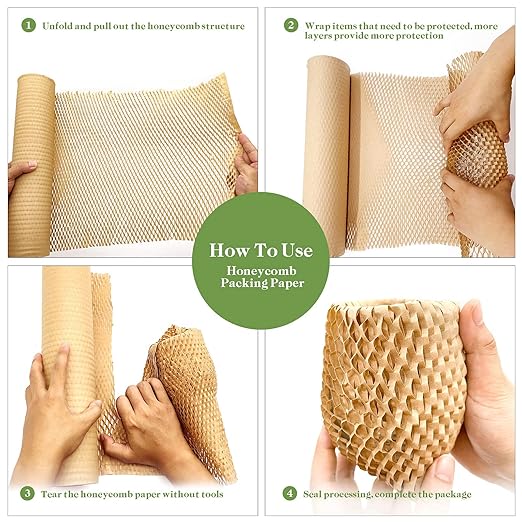 Honeycomb Packing Paper, 12" x 35' Honeycomb Cushioning Wrap Roll for Moving Shipping Packaging Gifts, Recyclable Honeycomb Paper Moving Supplies Bubble Paper Wrapping Protective Roll