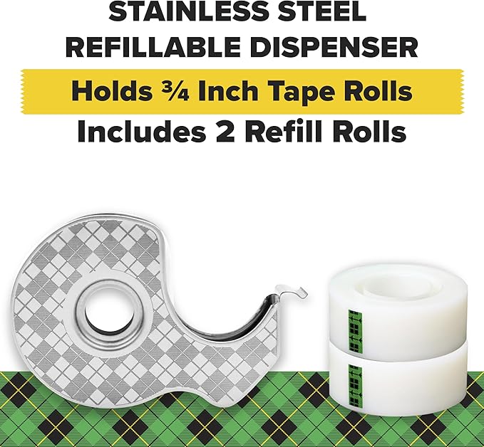 Scotch Magic Stainless Steel Dispenser with 2 Rolls Tape, 3/4 in x 600 in (19 mm x 15.2 m)