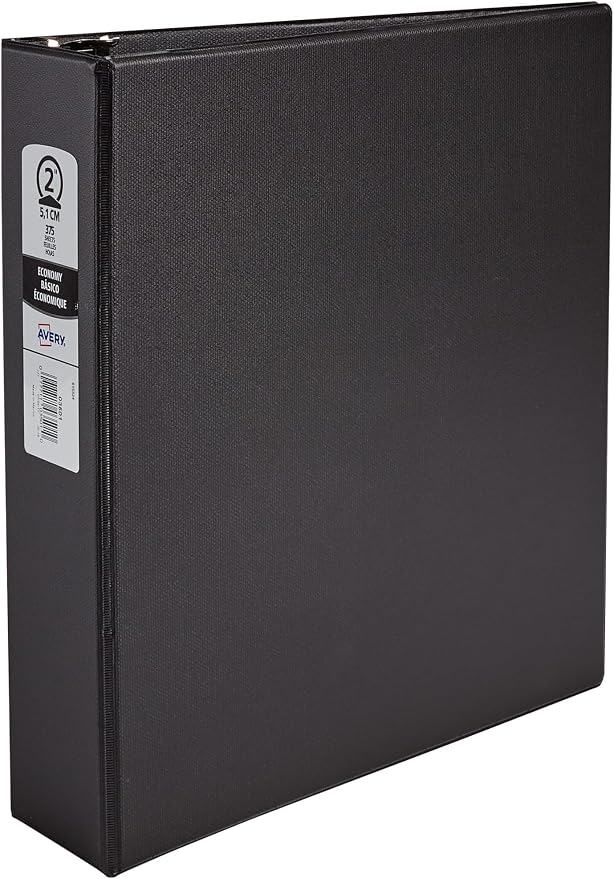 Avery Standard 3 Ring Binder,2" Round Rings,375-Sheet Capacity,2.8 Inch Wide Spine,1 Black Binder,Ideal for Lightweight Organization and Occasional Referencing (03501),(Pack of 12)