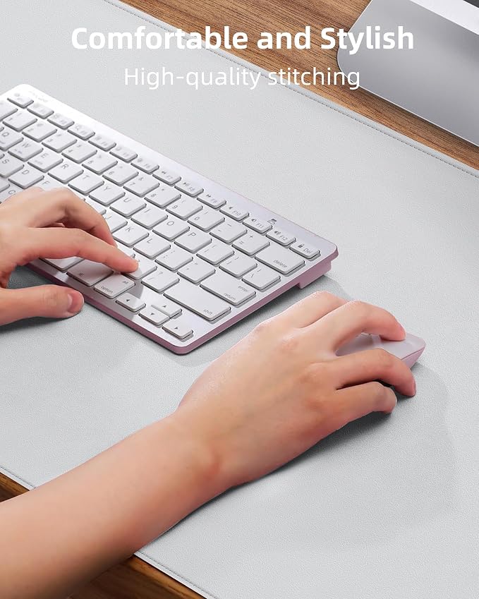 AFIING Desk Pad Protector 23.6" x 13.7" - Non-Slip Waterproof PU Leather Desk Mat for Mouse, Keyboard, Laptop, Office and Home Workspace (Ivory White)