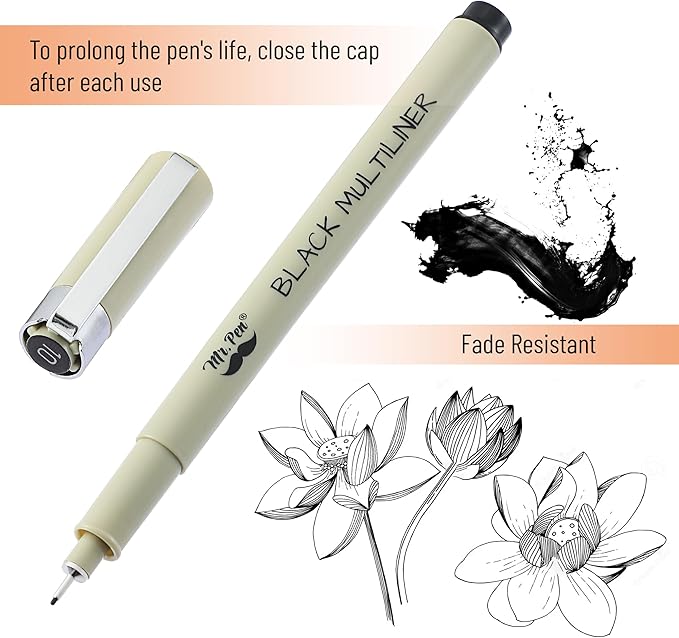Mr. Pen- 0.5mm Fine Point 12 Pack Black Ink Pens for Drawing & Sketching Bulk, Ideal for Bible Journaling