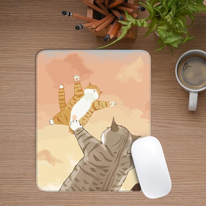 Cute Cat Square Mouse Pad,Orange and Brown Cat Mouse Pads for Wireless Mouse Desk Accessories,10"X8"Travel Mousepad with Non-Slip Rubber Base, Stitched Edge Mouse Pads for Desk,Computers,Laptop,Office