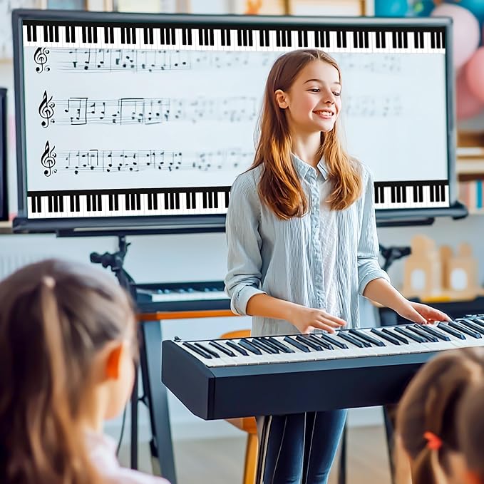 BeYumi Piano Keyboard Border Trim - 65ft Back to School Music Piano Keyboard Straight Rolled Border Trim Black White Music Keys Bulletin Board Borders School Classroom Office Chalkboard Party Decor
