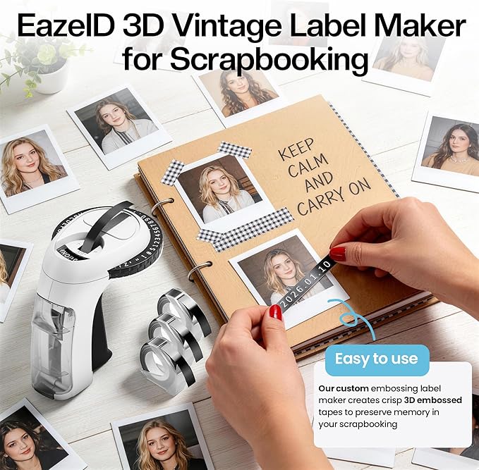 Embossing Label Maker Machine with Tapes, Manual Embossed Label Maker Retro, Vintage Embosser Labeler 3/8 Inch 9mm 3D Waterproof-Labels for Scrapbooking Supplies Kids DIY Craft Home Office Use