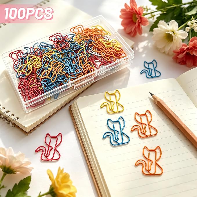 Cat Paper Clips, 100 Pcs Decorative Paperclips, Supplies Stationery | Cute Fun Office Supplies Gifts for Women Men Coworkers Teachers Students Girls Boys Graduation Gifts Father Day