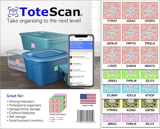 Intelligent QR Labels for Organization/Moving/Storage (45 Unique Labels, 2.5"x3") Multi-Color (red/Green/Blue/Yellow/Purple) (Multi-Color)
