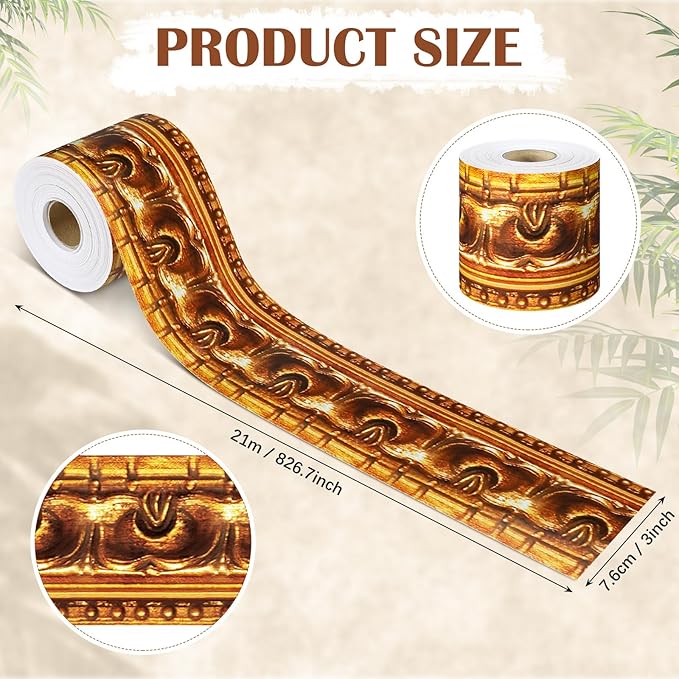 Outus 68FT Gold Frame Bulletin Board Border Die-Cut Straight Border Trim for Classroom Chalkboard, Picture Frames, Artworks, Walls, Mirrors & Office Decor, Classic Metallic Frame Molding(Funky)