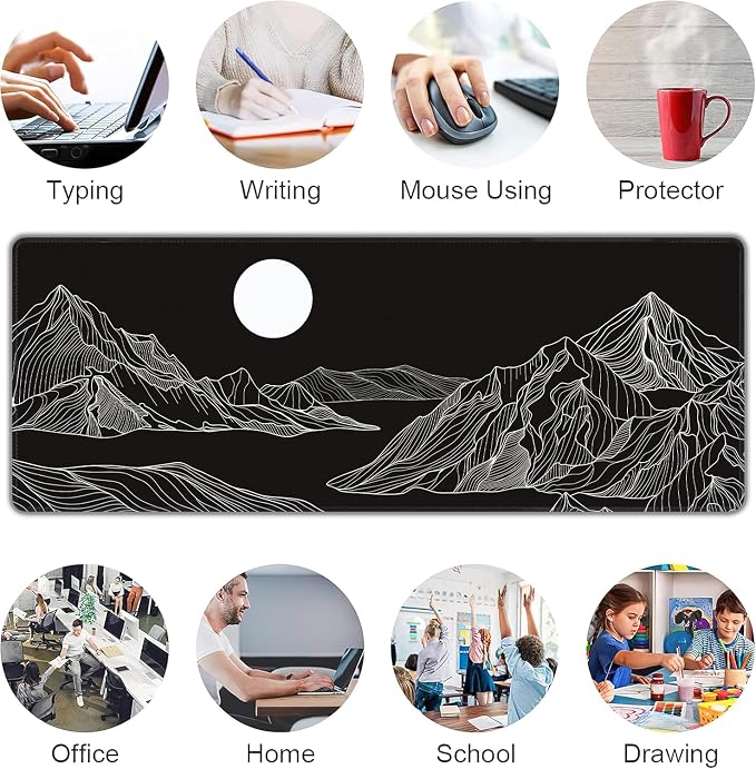 Black and White Mountain Large Mouse Pad,Gaming Keyboard Desk Pad,Extended Mouse Mat Non-Slip Rubber Base with Stitched Edges for Office Game Home XL 31.5"x11.8"