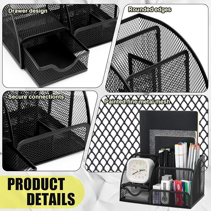13-in-1 Office Desk Organizer Set for Back to School Supplies Accessories | Organizer Set with Stapler and Tape Dispenser, Pen Holder, Scissors, Ruler, Hole Punch, 2 Pens & More Desk Supplies