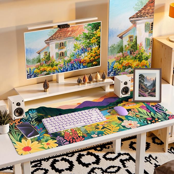 iCasso Large Gaming Mouse Pad 35"x16",Waterproof Desk Mat,Oil Painting | Non-Slip Rubber Base and Stitched Edges, Extended Keyboard Mousepad for Computer, Home Workspace