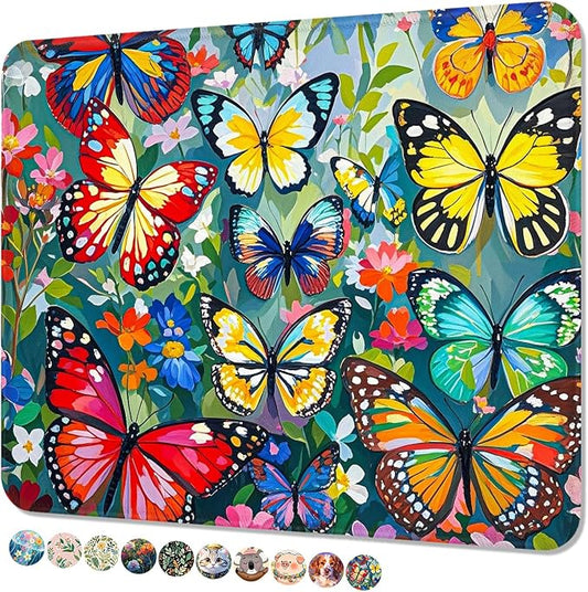Mouse Pad, Cute Mouse Mat, 10" x 8", Colorful Butterfly | Square Waterproof Gaming Computer Mat, Textured Top, Stitched Edges, Non-Slip Rubber Base for Office Home Laptop Keyboard