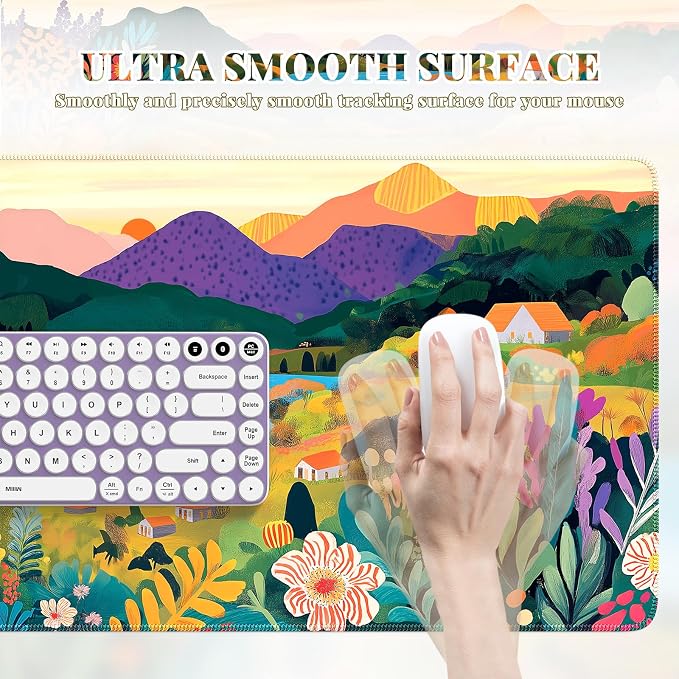 iCasso Large Gaming Mouse Pad 35"x16",Waterproof Desk Mat,Oil Painting | Non-Slip Rubber Base and Stitched Edges, Extended Keyboard Mousepad for Computer, Home Workspace