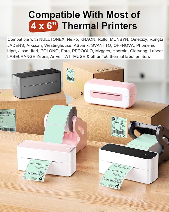 Phomemo 4x6 Thermal Labels for Shipping Label Printer 500PCS Water/Oilproof | Compatible with JADENS/NULLTONEX/Nelko/KNAON/Phomemo/Rollo/MUNBYN/Omezizy/Rongta/Arkscan/ASprink/and other 4x6 label printers