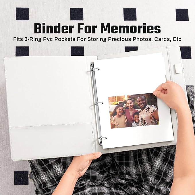 Hardcover 3 Ring 1 inch PU Leather Professional Binder Organizer with Dividers Suitable for 8.5 x 11 Letter Size Paper Cute Loose Leaf Binder with Pocket for School Work