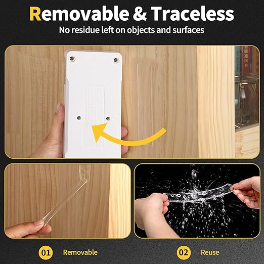 KUSUFEFI Double Sided Adhesive tape Heavy Duty, Double Stick Mounting (2 Rolls, Total 20FT), Clear Two Sided Wall tape Strips, Removable Poster tape for Home, Office, Car, Outdoor Use